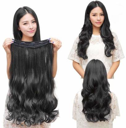 Hymaa 5 Clips ¾ Head 1 Piece  To Increase Instant Length And Volume (Black) Hair Extension