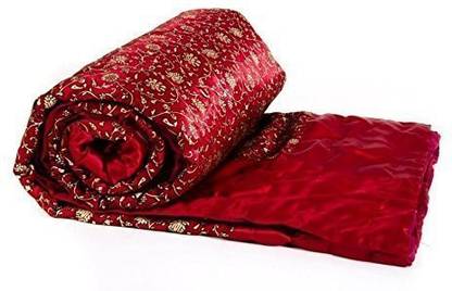 ABM UNLIMITED Set of 1 Maroon Color Single Bed Traditional Jaipuri Silk Razai/Rajai/Quilt with Golden Floral Print Silk Batting