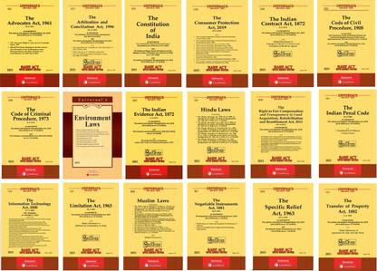 Set Of 18 Bare Acts For All India Bar Examination (AIBE)- CPC, CrPC, IPC, CONSTITUTION, INFORMATION TECHNOLOGY, TRANSFER OF PROPERTY ACT, SPECIFIC RELIEF ACT, CONTRACT ACT, EVIDENCE ACT, LIMITATION ACT, RIGHT TO FAIR COMPENSATION, N.I ACT, HINDU LAW, MUSLIM LAW, ENVIRONMENT LAW, CONSUMER PROTECTION ACT, ARBITRATION AND CONCILATION ACT & ADVOCATES ACT