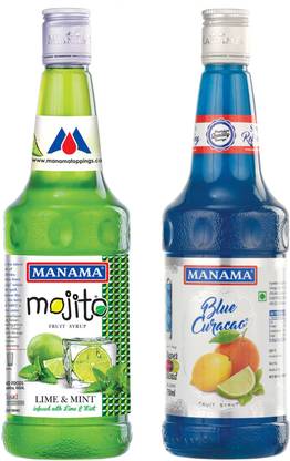MANAMA Lime and Mint Mojito Fruit Syrup and Blue Curacao Fruit Syrup, Mixer for Mocktails and Cocktails, MOJITO