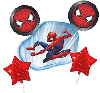 ThemeHouseParty Printed spider man face Combo of 5 pcs includes 2 Round Foil Balloons, 2 Star Foil Balloons and 1 mini cutout foil balloon Theme Parties and Birthday Decorations / Party Supplies Balloon