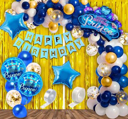 Prihit Birthday Decorations For Boys Blue 50Pcs Combo Set Metallic Confetti Balloons