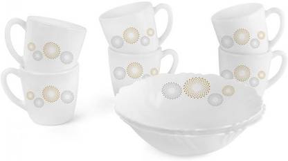 cello Opalware Cereal Bowl Quick Bite Set for Breakfast Crazy Dots Set of 6 Cups and 2 Bowls