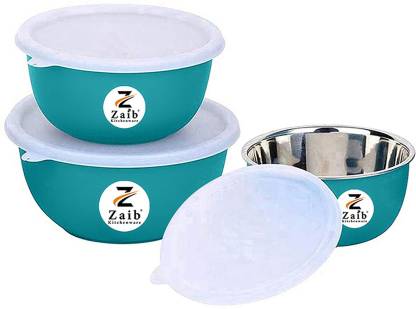 Zaib Stainless Steel, Polypropylene Serving Bowl Stainless Steel Microwave Safe Euro Mixing Serving Bowl Set of 3 / Food Storage Container for Kitchen - 1250 ML, 750 ML, 500 ML