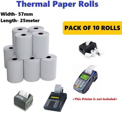 AIMERS 2inch 58 mm -25 mt Thermal Paper Rolls for All Billing Machines/Cash registers/Bluetooth Printers etc (Pack of 10 Rolls) Thermal Cash Register Paper