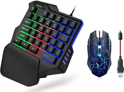 Bluefinger One Hand RGB Gaming Keyboard and MFTEK Mouse Combo, USB Wired Single Hand Keyboard with Wrist Rest Support Multimedia Keys, Backlit Ergonomic Mechanical Feeling Keyboard for Game Combo Set