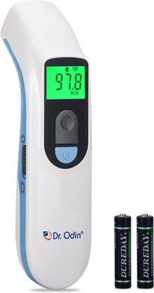 Dr. Odin Infrared A-200 Non-contact Forehead thermometer for Body & Object Temperature Detection with °C and °F Switchable Function, 1 Second Reading, Dual Color Changing Screen, Large LCD Display, 25 User Memory, Auto Power Off (White & Black, CE & ISO Certified, FDA Approved) Thermometer