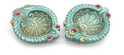 BS NATURAL Decorative Diwali Diyas | Mitti Diya | Mitti Ke Deepak | Mitt Ka Diya | Terracotta Diya | Designer Clay Diya | Diyas for Pooja (Set of 2) - Made in India Pottery (Pack of 2) Table Diya Set