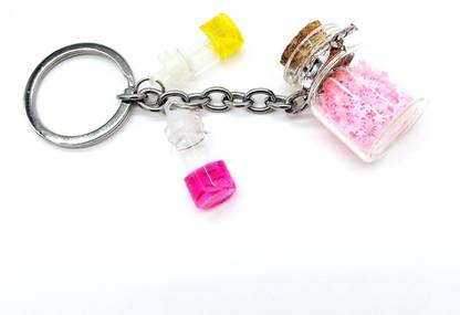Arkanum Cute Sparkly Set Of 6 Glitter Bottle With Colourful 2 Small Bottles Keychain Key Chain