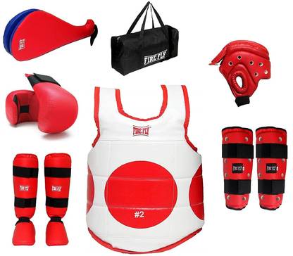 Firefly Taekwondo Complete Kit (7 Items) PU Full Training Martial Art Set (SMALL RED) Boxing Kit