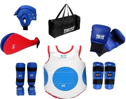 Firefly Taekwondo Complete Kit (7 Items) PU Full Training Martial Art Set (LARGE BLUE) Boxing Kit