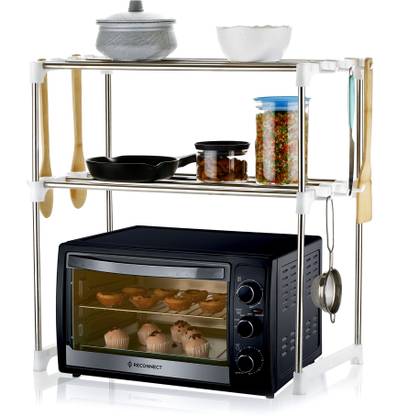 Floraware Utensil Kitchen Rack Steel 2 Layer Kitchen Storage Microwave Ovan Rack for Expandable Plateform,Seasoning Dish Stand