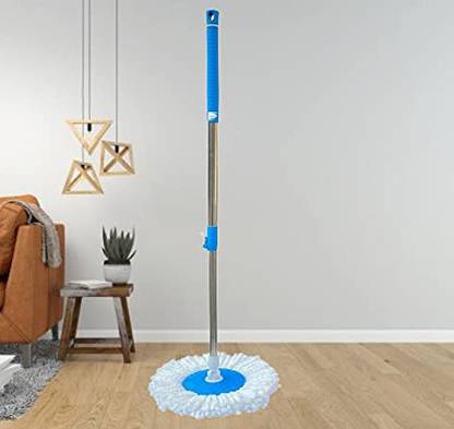 Livronic Floor Cleaner Mop Stick Rod Only - Stainless Steel Mop Handle with 1 Microfiber Mop Head/Refill with Very Heavy locking System (Blue-Set of 1 pc) Floor Wiper