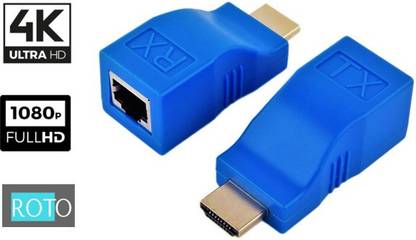 ROTO HDMI Extender RJ45 Ports I LAN Network 4K I HDMI Extension signal up to 30m Over CAT5e/6 UTP LAN Ethernet For HDTV Monitor I Signal source of HDMI player, such as DVD, PS3, STB, etc. Use Cat-5e / 6 network cable to connect RJ45 port of transmitter and receiver. Plug the HDMI plug into the HDMI monitor, such as HDMI TV and HDMI projector. Signal rate is up to 2.5Gbps, supporting 1080p. Compatible with HDCP. No external power supply is required Lan Adapter