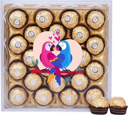 WINNI CELEBRATE RELATIONS Personalized Ferrero Rocher Premium Chocolates || Love Birds Print || 24 Pcs Truffle Chocolate Shaver