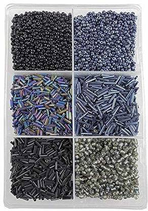 eshoppee 300 gm Gray and Black Color Glass Seed Beads; Pipes and Glass Cut Seed Beads for Jewellery Making Kit Art and Crafts Materials for Embroidery DIY Kit