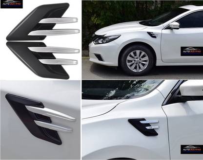 AutoBizarre Car Styling Decorative Black Silver Side Vents Air Flow Duct Sticker - Universal for All Cars - Set of 2 pcs Side Scoop