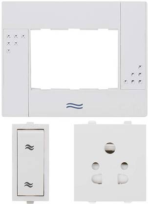 CONA Combo Set of STATUS-Switch, Socket and 3M Modular Plate- 9256-2 Way Modular Switch 6A White,9311-3Pin Multi Socket 6 Amperes White and 10301-Solo 3 Modular Plate for Home,Office,Shop,etc 6 A One Way Electrical Switch