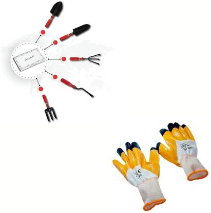 Green Whisper Small Trowel Gardening Hand Tool for Home Gardening All Time Favourite Garden Tools with Rubber Safety Hand Gloves Anti Cut Resistant Expandable Combo Set Garden Tool Kit