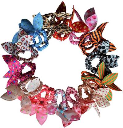 FOK 24 Elastic Hair Tie Bands Ropes Ponytail Holder, Random Pattern/Color Hair Band