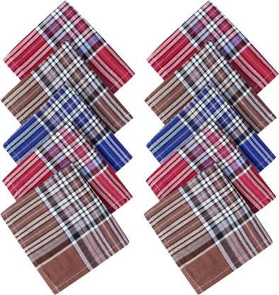SHANK 100% Cotton Premium Collection Dark Hanky For Men Striped 22x22 King Size ["Multicolor","Dark"] Handkerchief
