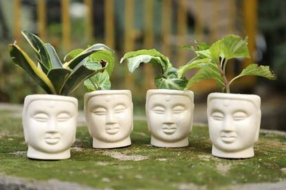 Jimkia Ceramic Plant Pot, (Small Budha Ji Shape, White Color ),(Pack Of 4) Succulent Planter Pot, Hand finished Small Flower Pot, For Table Décor,Balcony Décor, Hall Décor, Terrace Décor & Gift Purpose ETC.(Without Plant) Plant Container Set