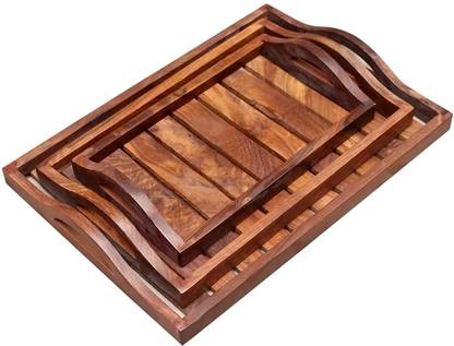 SS WOODEN HANDICRAFTS WOODEN TRAY SET OF 3 Tray