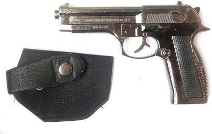 play run Pistol Cigarette Lighter with Barrel Pull Back_ System with Holster Metal gun shaped Flame Lighter Pack of 01 Metal Gun Style Cigarette Lighter With Leather Cover Pocket Lighter