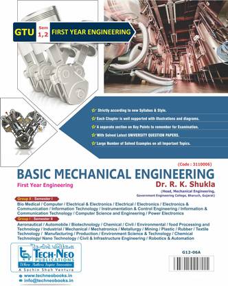 Basic Mechanical Engineering For GTU Sem 1 & 2 Code : 3110006 Semester I & II - First Year Engineering (Common To All Branches)
