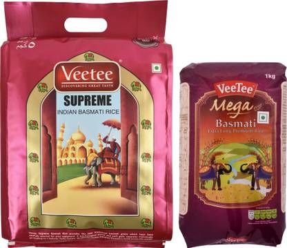 VeeTee Combo Pack Of Supreme Basmati Rice (5 Kg) and Mega Basmati Rice (1 Kg) Basmati Rice (Full Grain, Polished)