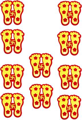SWISS WONDER 8 cm IVI -Maa Laxmi Charan/Paduka/Pagliye Wall Floor Sticker Self Adhesive Sticker
