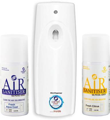 Cotton Mist 1 Automatic Air Freshener 1011 Single LED Dispenser with Refills Spray Air Sanitizer Glycol-Ized 2-110ml Refills Automatic Spray 1 Automatic Air Sanitizer Dispenser Machine With 2 Refills - 110ml each