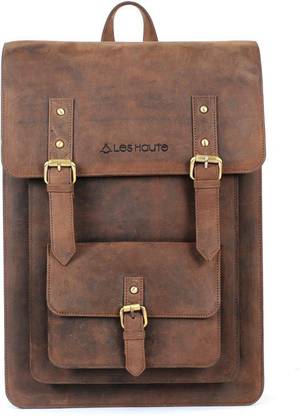 Les Haute Genuine Leather Backpack/Laptop Bag (Brown) Messenger Bag