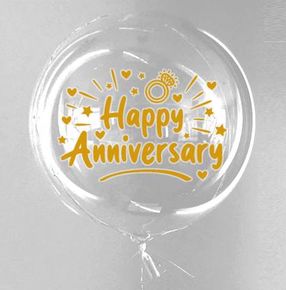 Bash N Splash Solid Large 18" Happy Anniversary Golden Gold BOBO Bobble Transparent Round Balloon (Pack Of 1) Bubble Balloon
