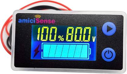 amiciSense 10-100V LCD Lead Acid Lithium Capacity Indicator Voltmeter Monitor Digital Battery Tester