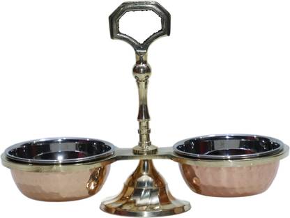 Shakuntla Handicraft Copper Salad Bowl Handmade Steel Copper 2 Bowl Compartment Pickel Set For Use Dish Serving Restaurant & Hotel Purpose