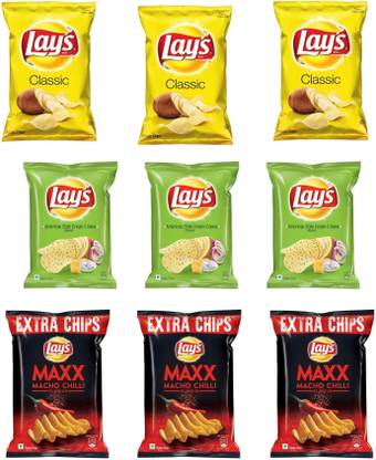 Lay's Yellow,green,maxx pack of 9 Chips