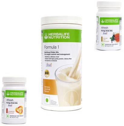 HERBALIFE Afresh Energy Drink Mix - CINNAMON+PEACH With Formula1 Shake Mix -Banana Flavor Nutrition Drink
