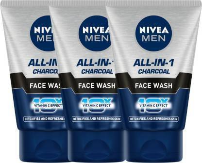 Nivea Men All In One Charcoal, 10X Vitamin C Effect,Removes Excess Oil,Detox Skin Cleanser Face Wash