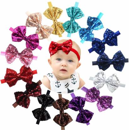 Wisdom 12_Pcs Baby Girl Headbands Sparkly Glitter Hair Bows Ribbon Soft Stretchy Hair Bands for Infant Newborn and Toddler Head Band