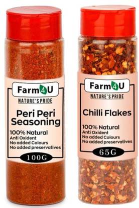 Farm4u Pack Of 2 Chilli Flakes (65g) And Peri Peri Seasoning (100g) For Pizza , Pasta and Cooking