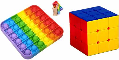 PRAYOSHA ENTERPRISE Pop It Fidget Toys, Push Pop Bubble Fidget Sensory Toy, Fidget Rectangle Shape and Cube size 3 x 3 High Speed Sticker less Magic Puzzle Cube