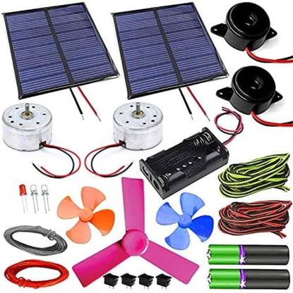 VITSZEE Double Solar Power Kit - DIY Solar Energy Experiments kit for School Science Sunlight Hobby Projects. Science Experiment | Physics Practical | Science & Fun Innovation | Learning Educational Stem Tinkering | Fun-Magic Learning |Science Fair | Model | Tinkering Lab| Solar Panel | Solar motor | Sound buzzer | AA Holder | core wire | core wire | LEDs | Switch | AA Battery | blade fan| Electronic kits