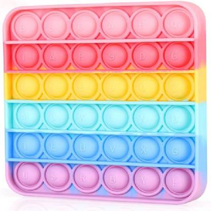 FLICK IN Pack of 1 Pastel Rainbow Square Pop It Fidget Toys, Macaron Silicone Push Pop Squeeze Anxiety Stress Relief Bubble Popping Sensory Toy for Kids Adults, Popper Popet Game (Multicolor)
