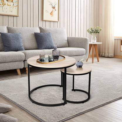 PRITI Nesting Coffee Table Set of 2 for Living Room Balcony Office, Round Wood Accent Side Coffee Tables Engineered Wood Nesting Table