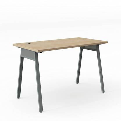 HNI India IONIC Ergonomic Design Table, Home Study & Office Work Desk Modular Workstation Furniture | 25 mm Wooden top, A-shaped Powder Coated Metal Legs with accent band - Q96-Silver LMX, Thansau Maple 900 x 525 x 745 (MM) Engineered Wood Study Table