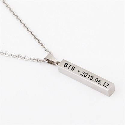 RVM Jewels Kpop Bangtan BTS Pendent Debut Date Printed Stylish BTS Army Merchandise Locket Chain Silver Zinc Locket