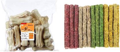 SAWAY Saway Export Quality Dog Calcium Press Bone 2 Inch 500 gm And M ix Munchi 400 gm Chicken, Beef Dog Chew