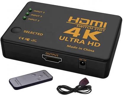 Technobyte 4K High Speed HDMI Splitter 3x1 3 In 1 Out I Ultra HD Switch HDMI switcher With IR Remote Control 3 Port HDMI Switch Supports 4K I Easy to Connect I No Software Required I Media Streaming Device