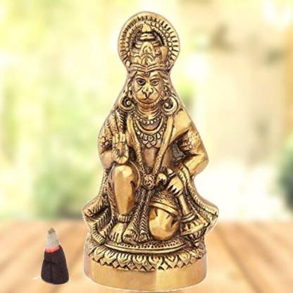 LOTUS RISE Hanuman ji Statue Sitting in Metal Hanuman ji Idol Bajrangbali Murti Gift Article Decorative Showpiece Decorative Showpiece Decorative Showpiece  -  16 cm